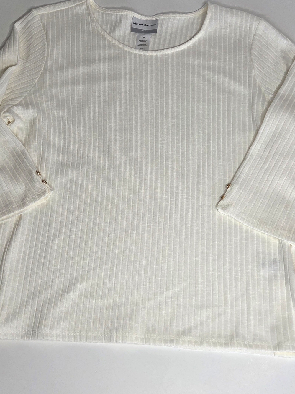 Alfred Dunner Cream Ribbed 3/4-Sleeve Top with Side Buttons - Picture 9 of 9